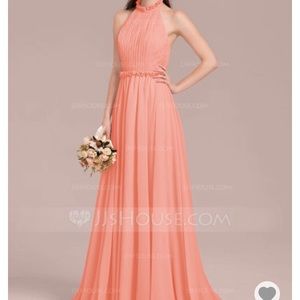 CORAL BACKLESS FLOOR LENGTH DRESS